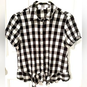 Madewell short sleeve button front top with peplum